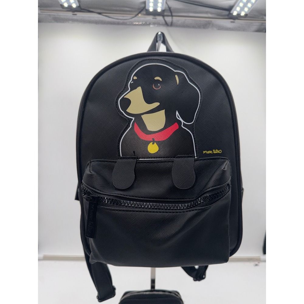 Marc Tetro Dachshund Mini Backpack and Zip Wallet Set Black Vegan Leather 2pc - Picture 2 of 11
